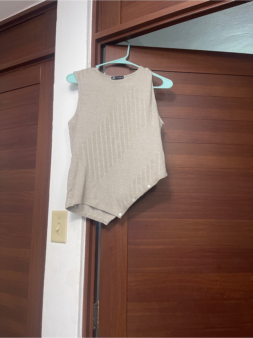 Zara Beige Textured Asymmetric Tank Top
